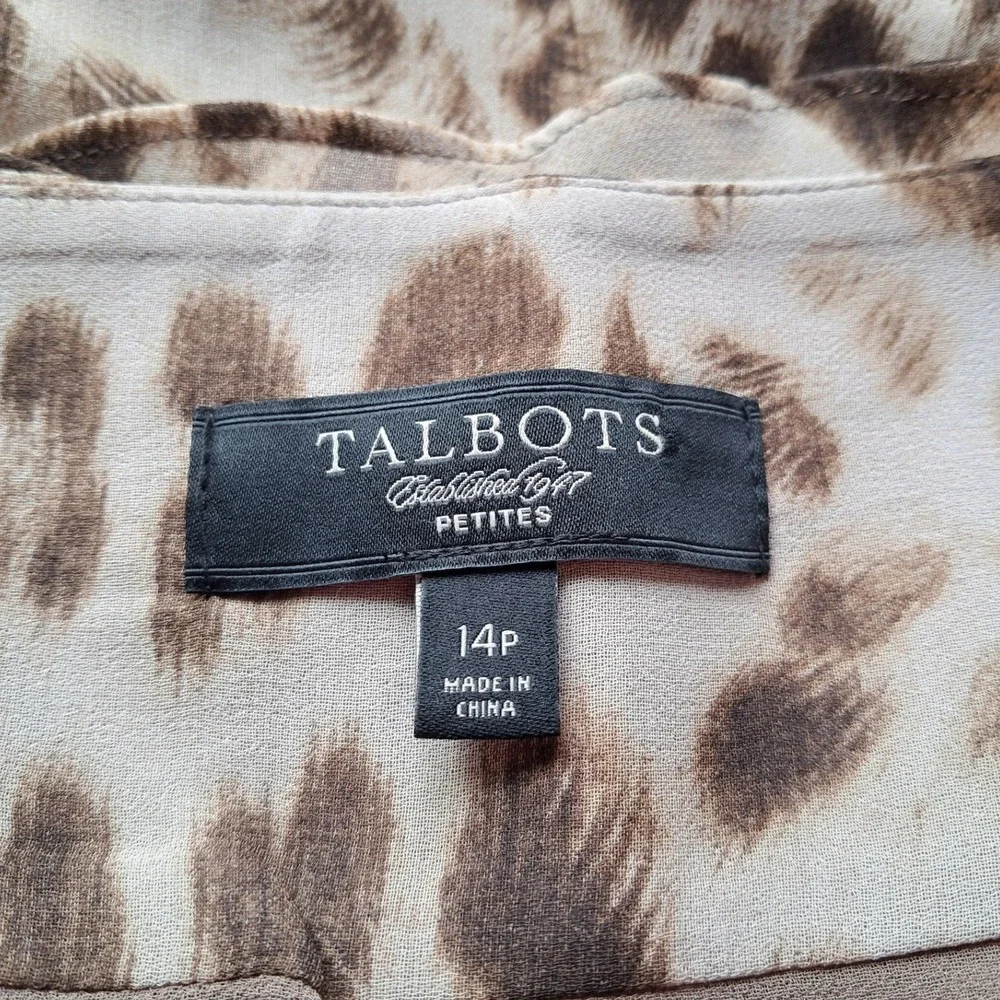 Talbots Leopard Print Tiered Ruffle Mini Skirt Brown Tan Petites 14P Zipper Back